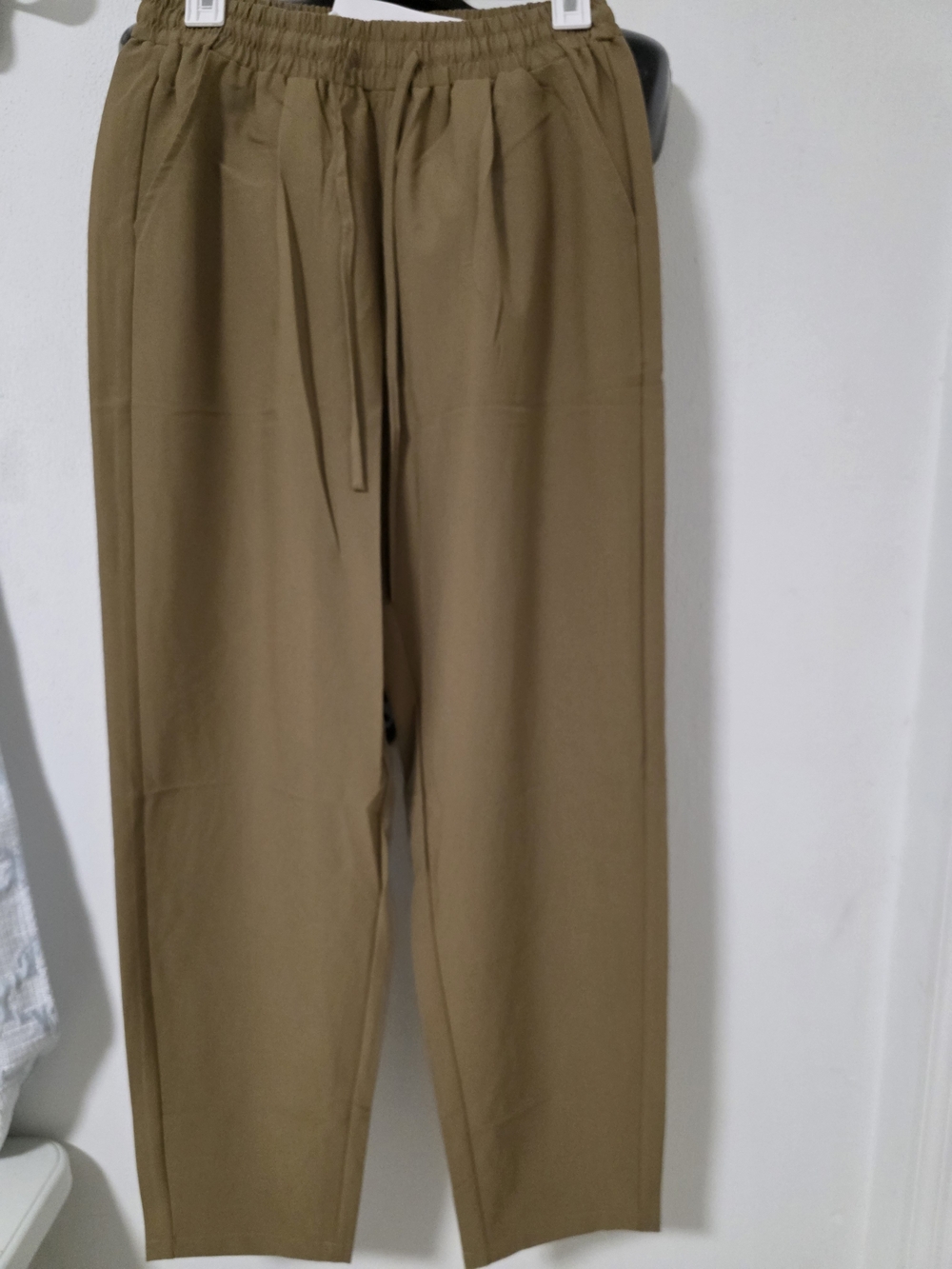 Women Casual Elastic Waist Drawstring Pants - Tan